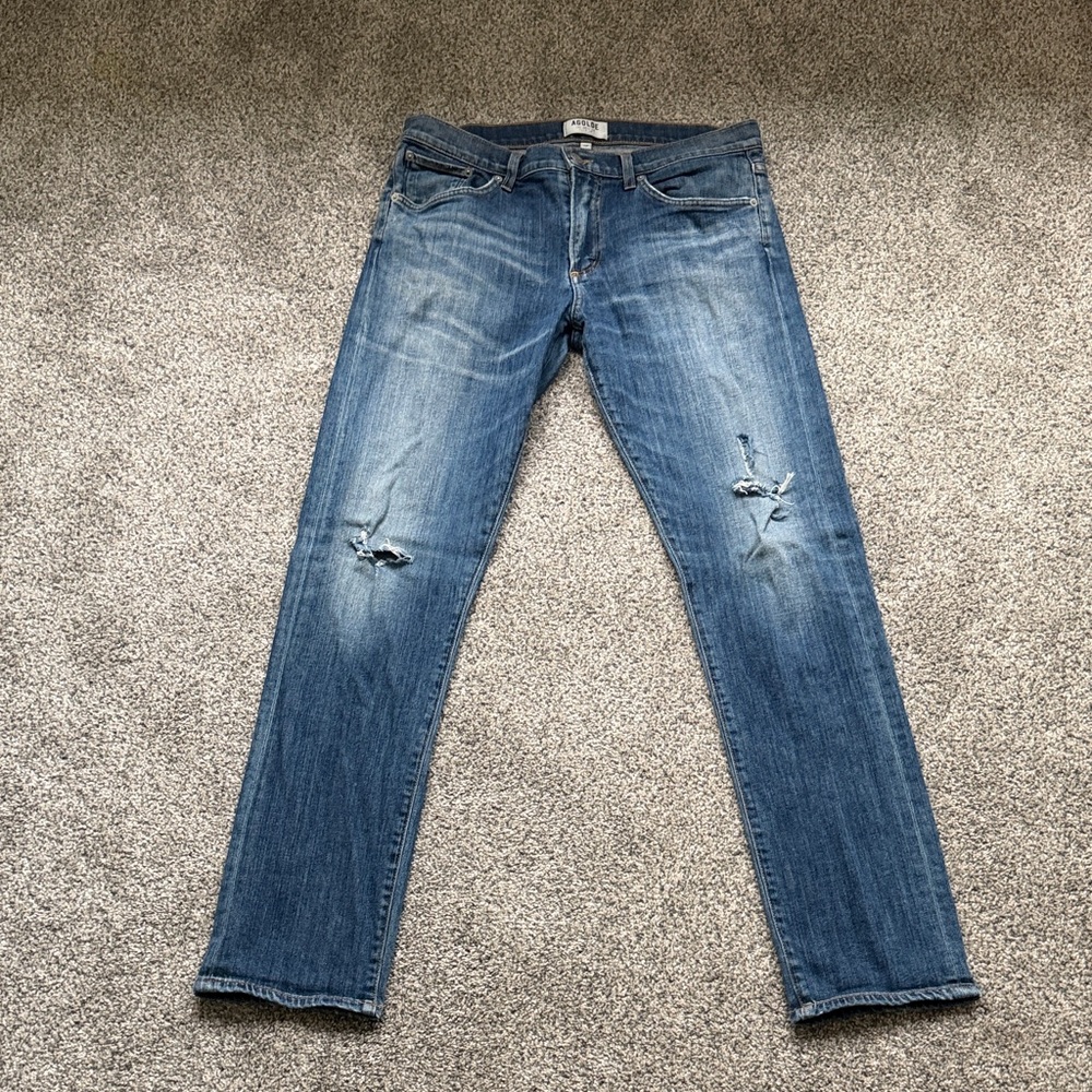 Agolde Men's Distressed Blue Slim Jeans